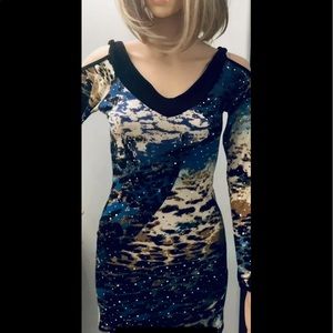 Unaluna Collections Glam Mini Open Shoulder Dress  XS